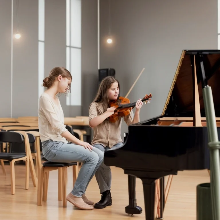 Adolescentes tocando quena y charango en una plaza durante una intervención del aula móvil de onmusicalatierraos